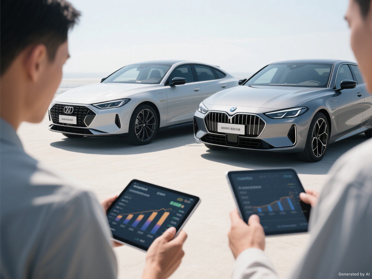 Two vehicles being considered side by side.