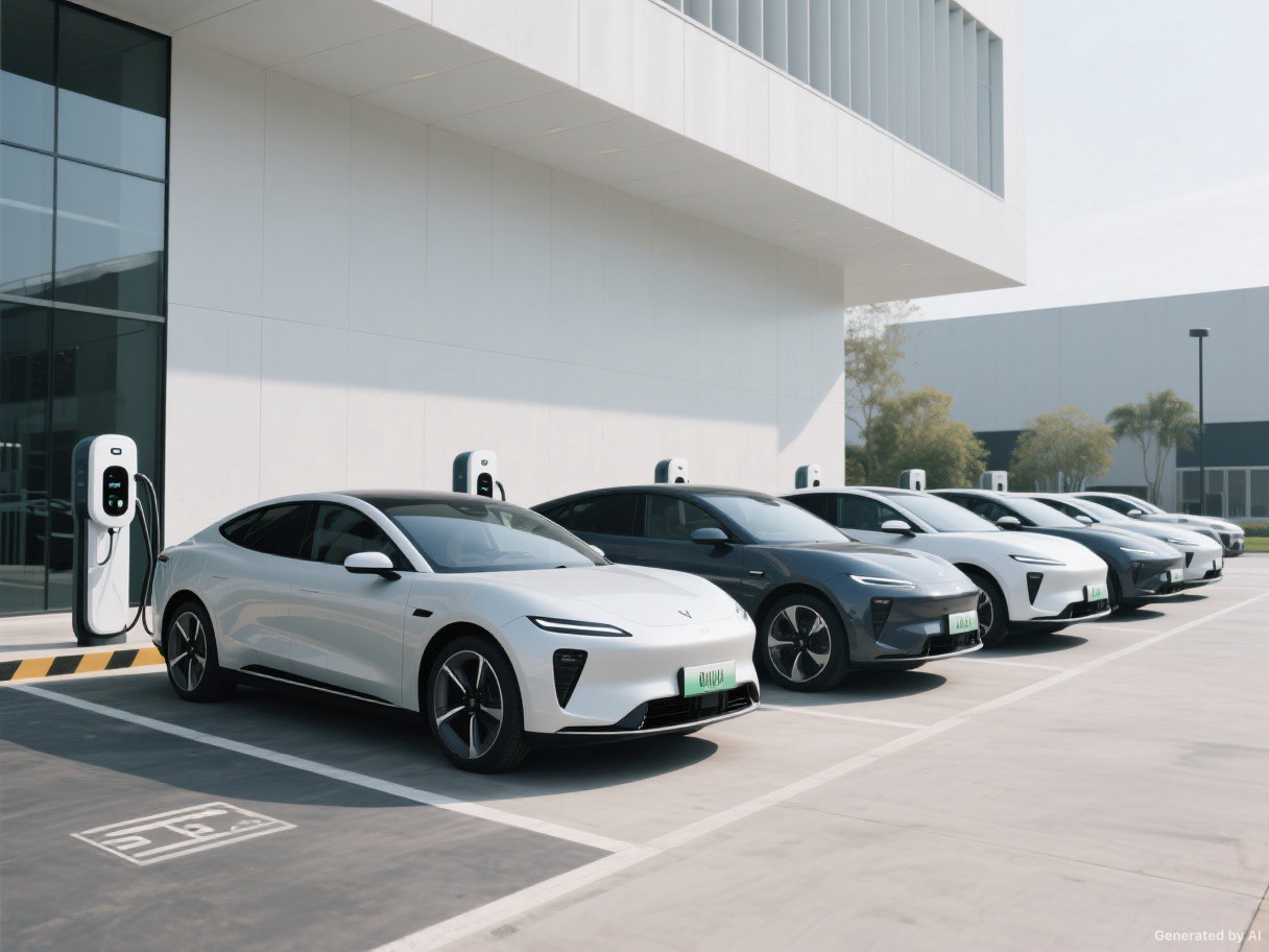 Modern electric vehicles in a clean charging environment.
