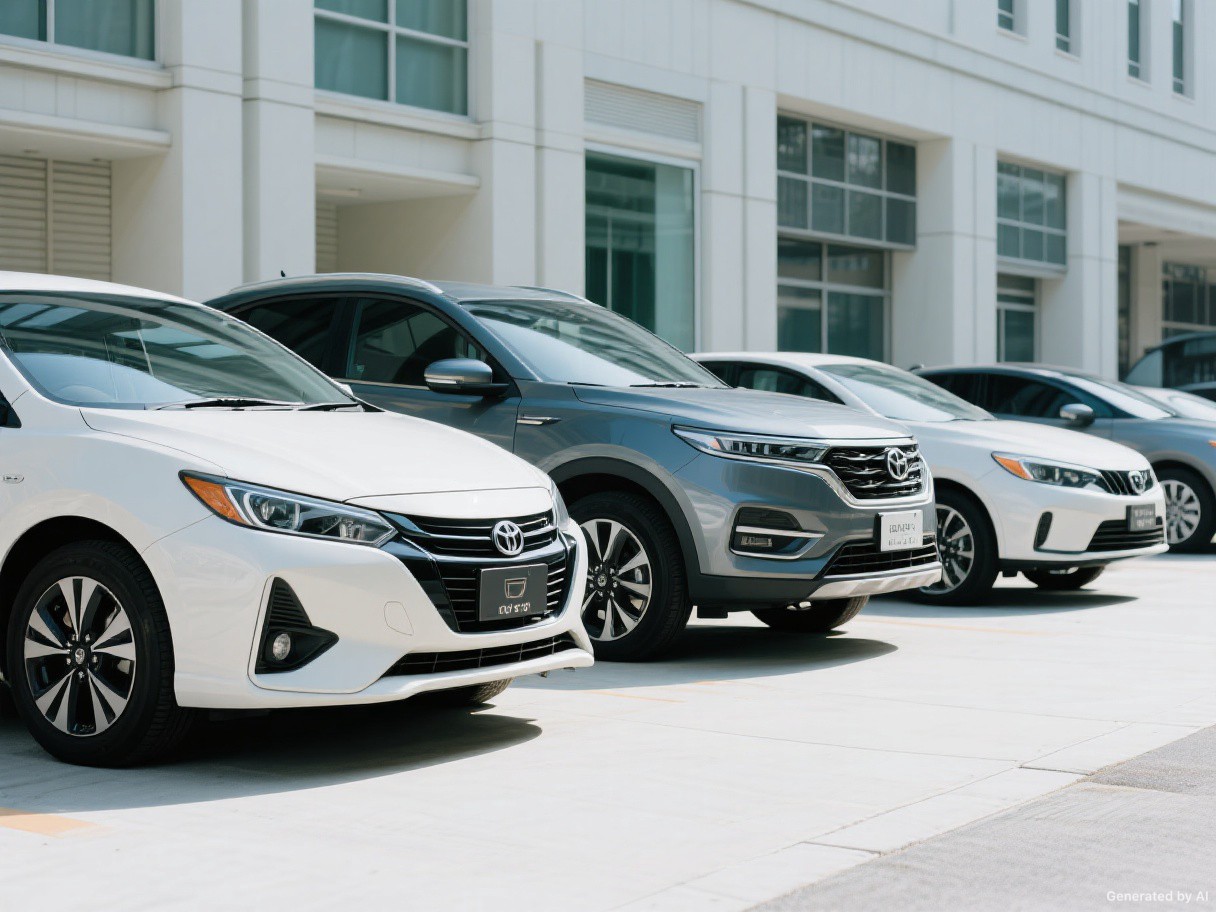 Japanese-style family cars and crossovers in an urban setting.