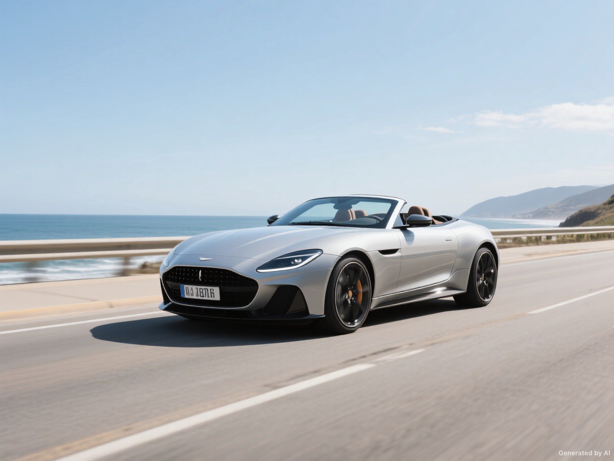 A convertible on a coastal road.