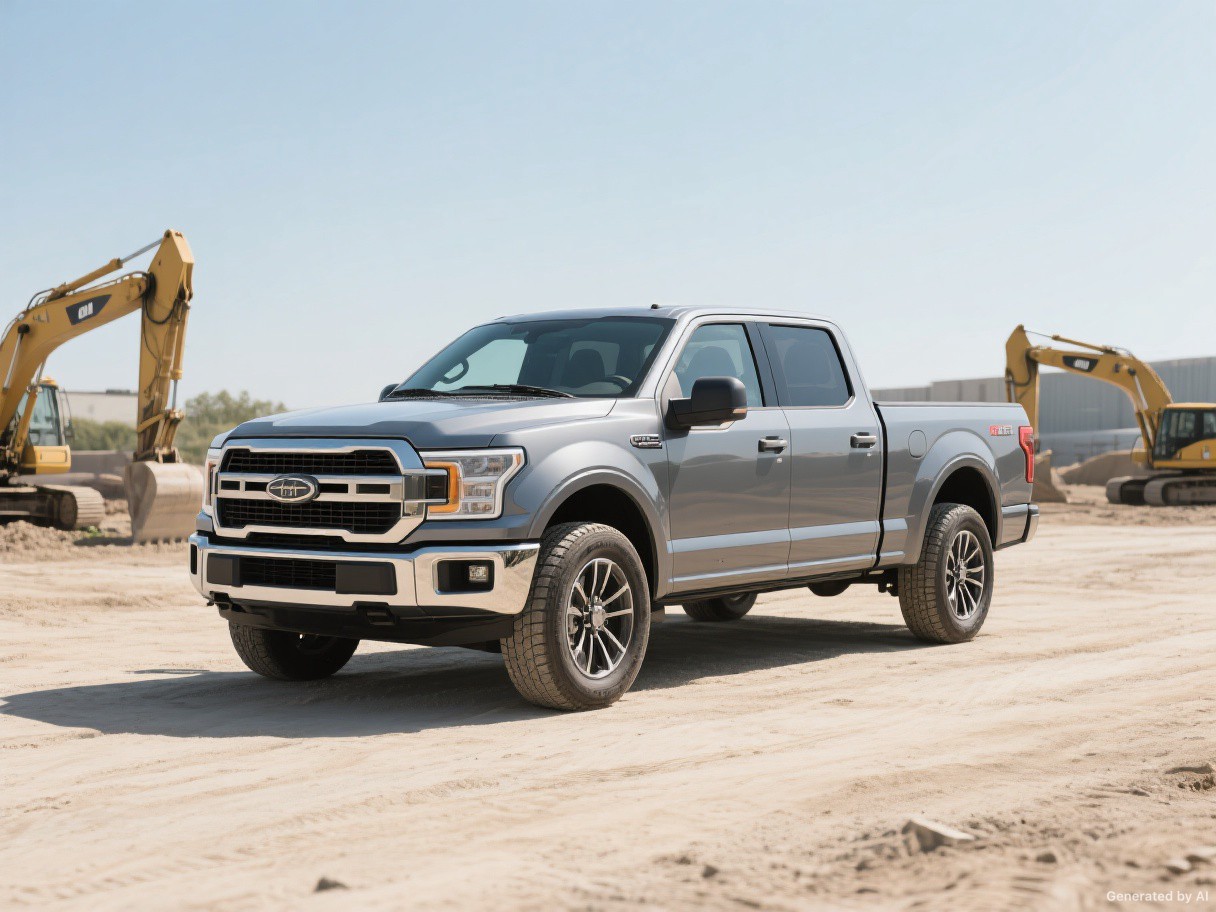 A pickup truck in a practical work setting.